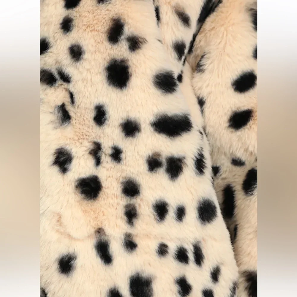 LULUS Faux Real Ivory Dot Print Fur Bomber Jacket Size Small EUC Y2K mob wife